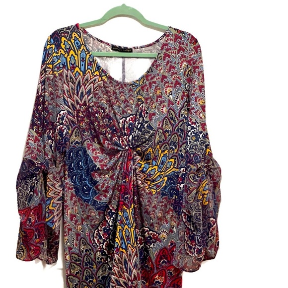Red and Blue blouse with Bell Sleeves - Picture 1 of 8